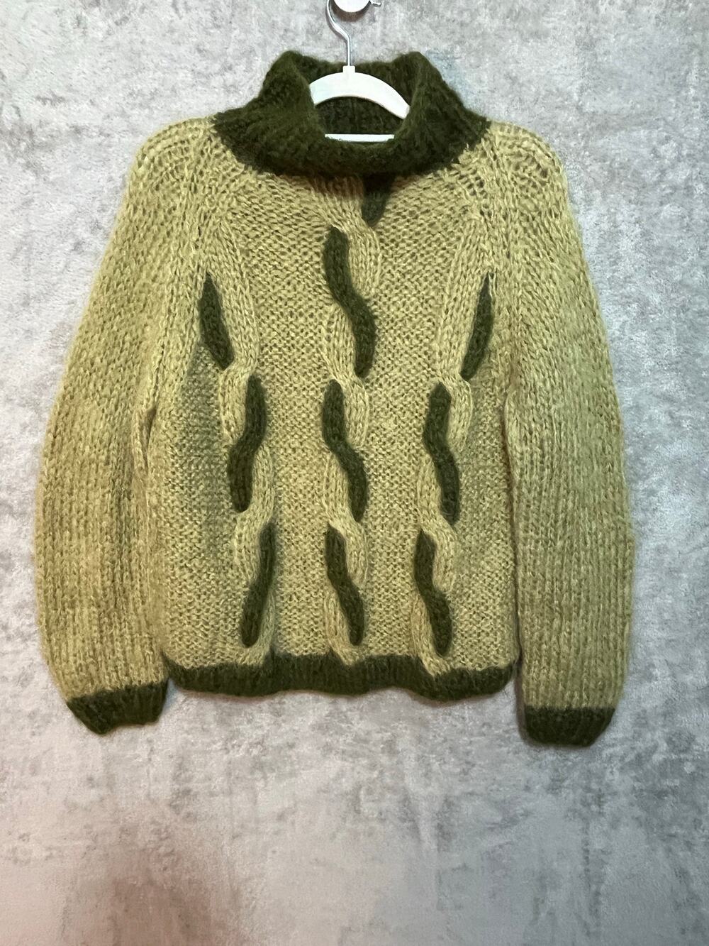 VTG Cable Knit Sweater Medium Green Wool Mohair Made in Italy Kurt Cobain